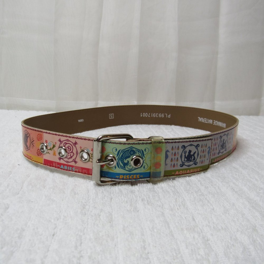 Zodiac Signs Women Small Belt Silver Buckle Leo Scorpio Plastic Colorful Boho Go